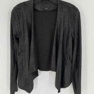 EUC Blank NYC Women’s Drape Jacket Black Animal Print Open Front Waterfall Sz S
